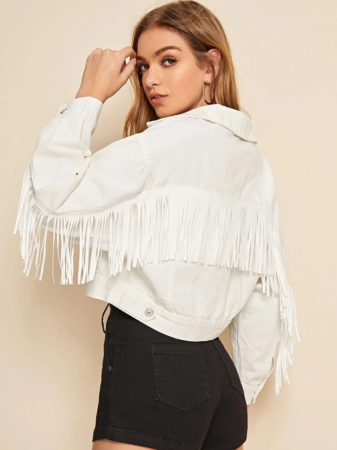 Vintage Jeansjacke mit Fransen – Kurze Damen Denim Jacke im Streetwear-Stil
